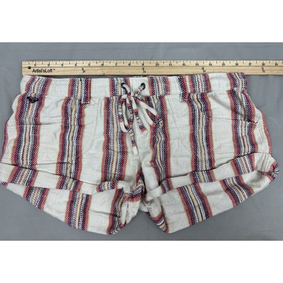 Roxy Micro Mini Low Rise Drawstring Shorts Size M Multicolor Striped Retro Beach - Picture 3 of 9